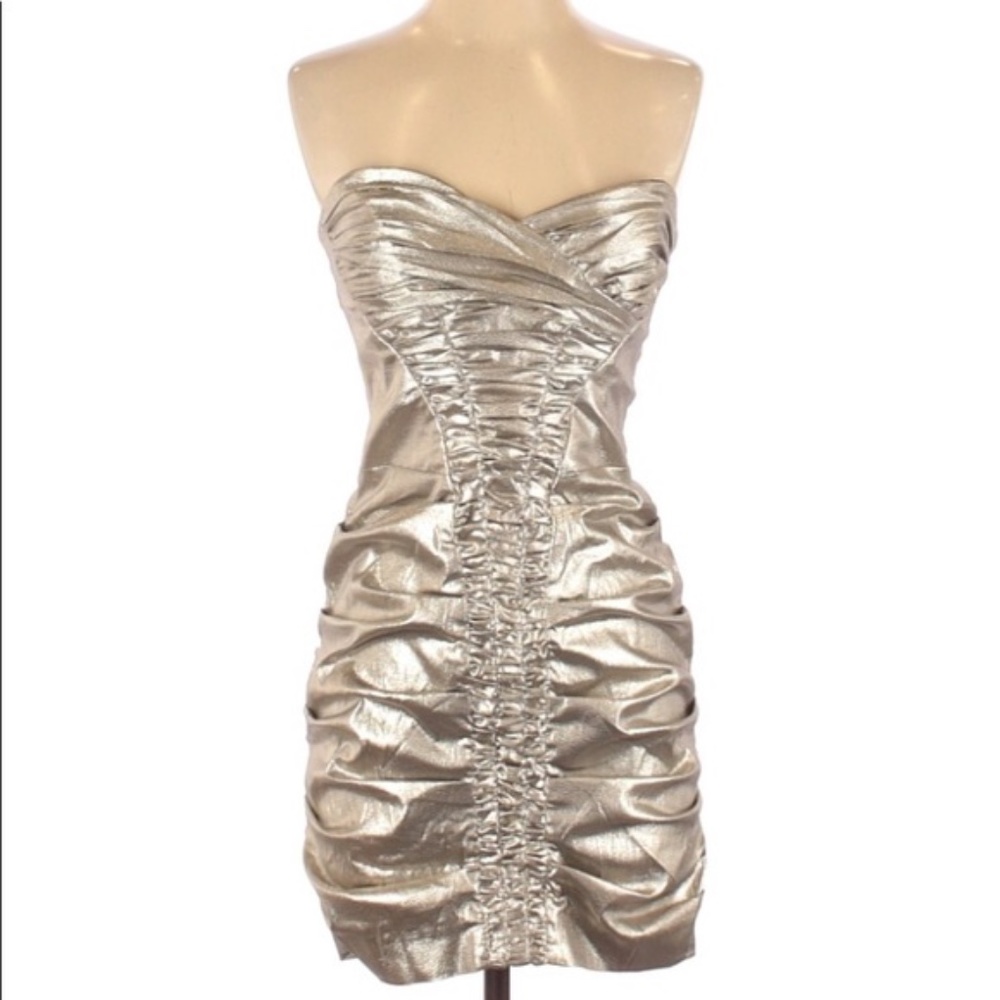 Nicole Miller Metallic Strapless Cocktail Dress 8